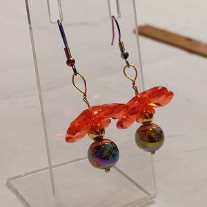 Steel Multi Color Handmade Hand Crafted Dangle Beaded Flower Earrings #57